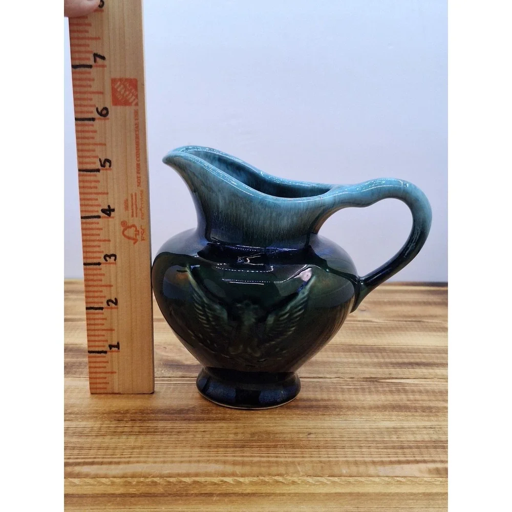Hull Pottery USA Imperial Eagle Blue‎ Drip Glaze Pitcher F-91 1970s Bicentennial